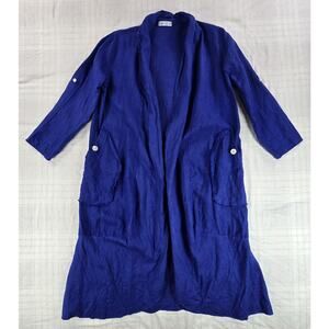 Pure Linen Open Front Duster Cardigan Lagenlook Pockets Made In Italy Blue OS
